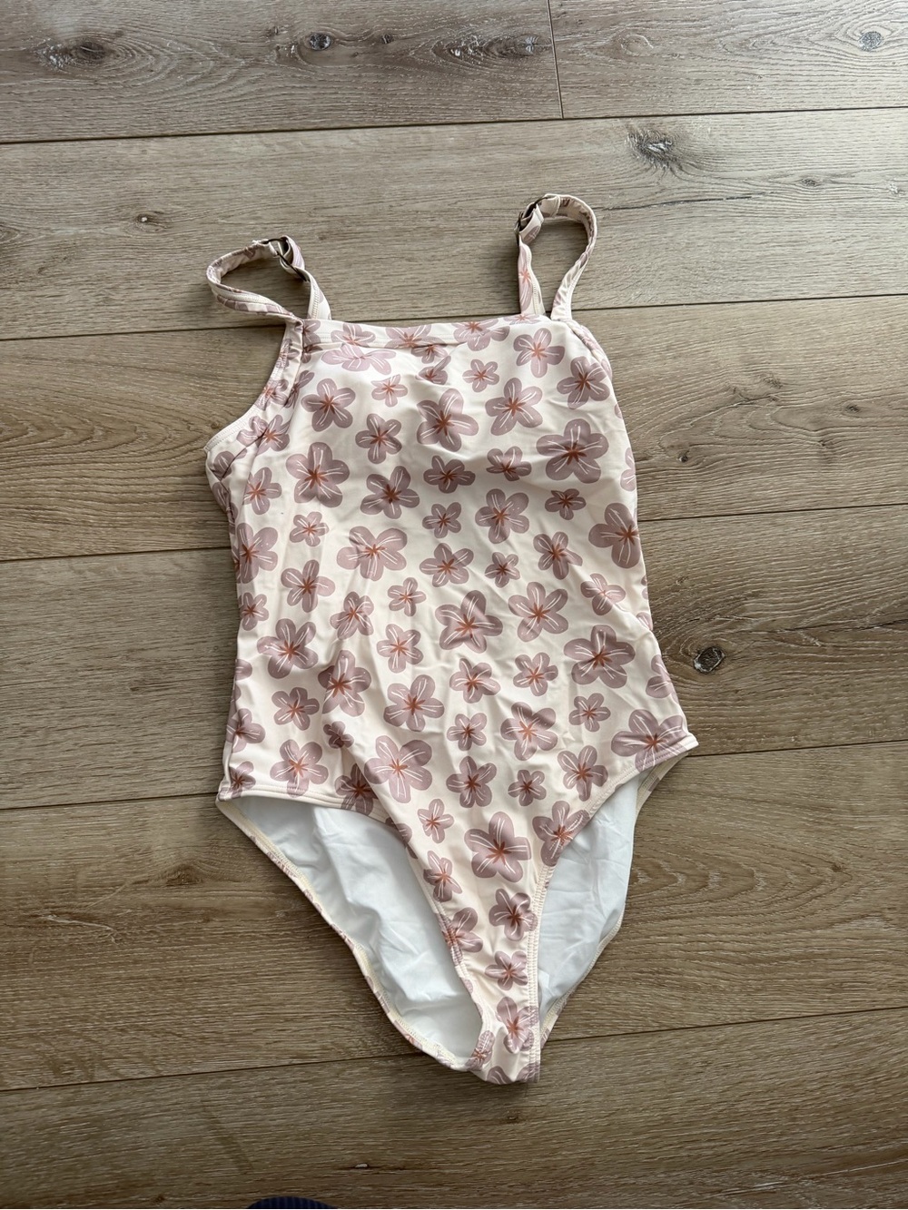 Floral cream One-Piece Swimsuit with Thin Straps